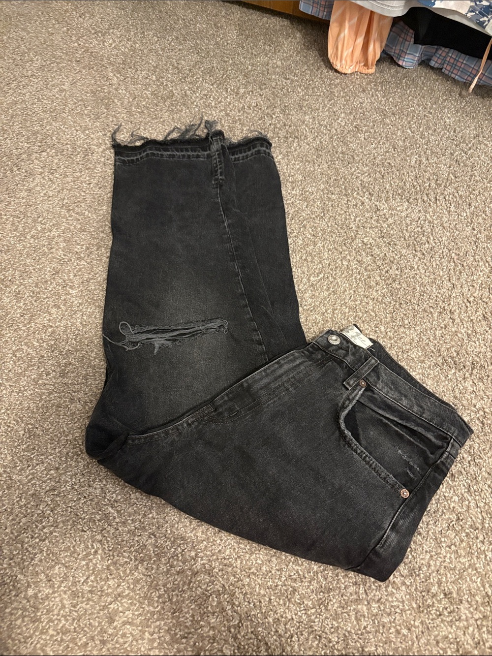 We The Free Black Straight Leg Jeans with Distressed Hem